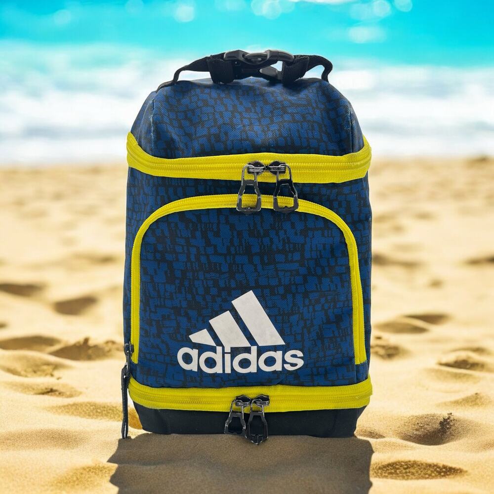 adidas Excel Lunch Bag Insulated Mesh Pockets Blue Shock Yellow Black